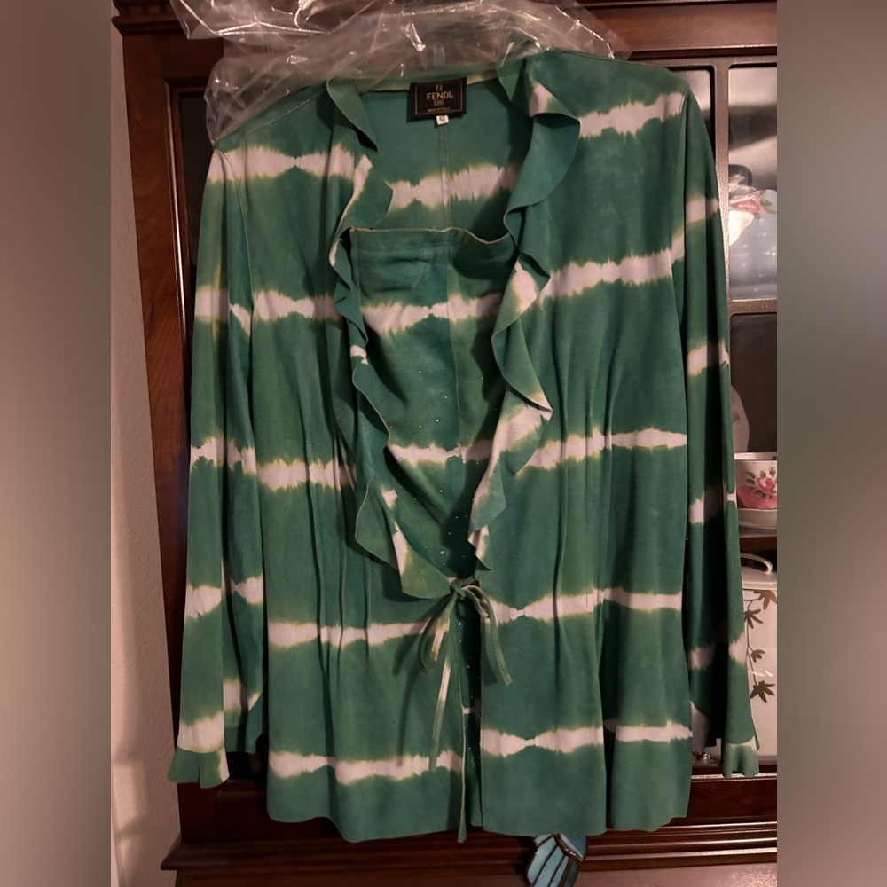 FENDI Beautiful Green Tie Dye Suede Skirt & Jacket Suit, Size IT 42, US 6-8